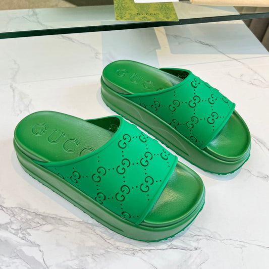 PLATFORM SANDALS IN EMERALD GREEN MONOGRAM IMPORTED TPU - 35