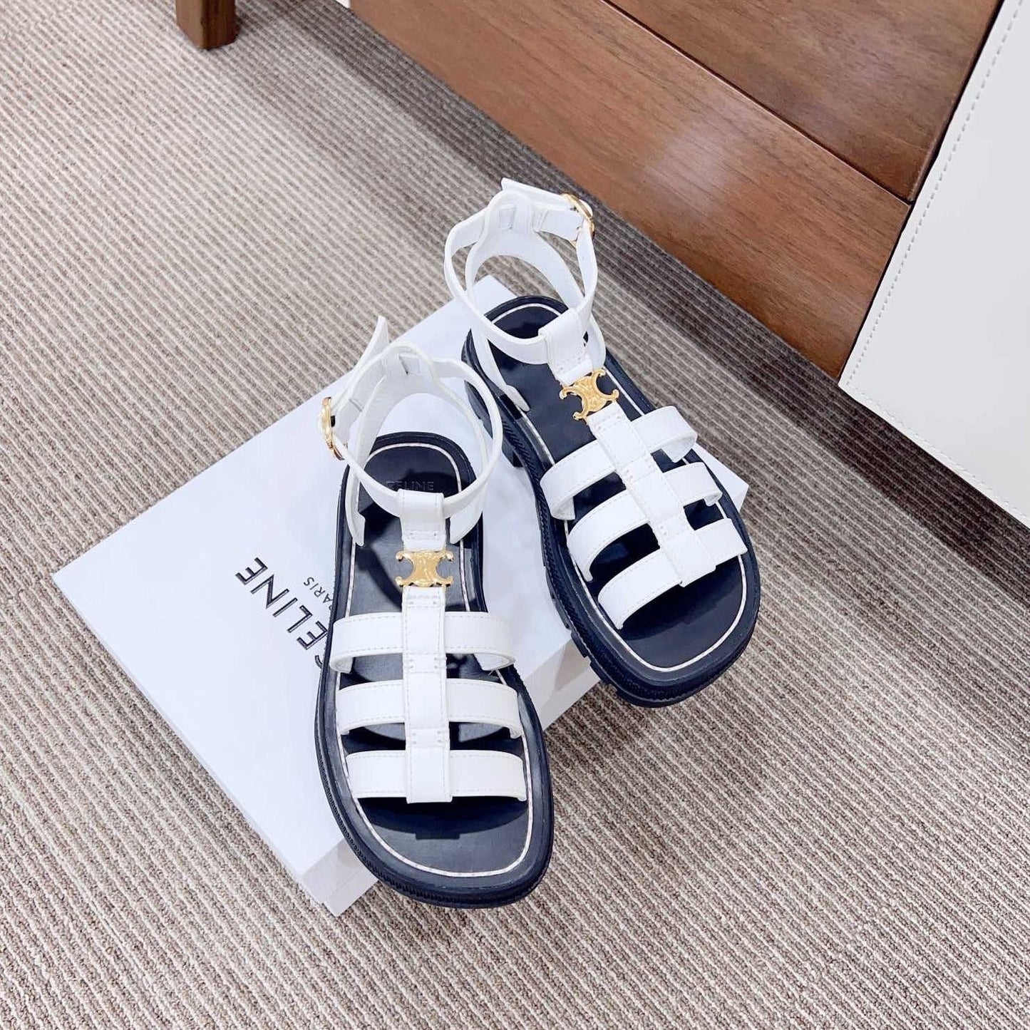 LYMPIA GLADIATOR SANDAL IN CALFSKIN WHITE - 35