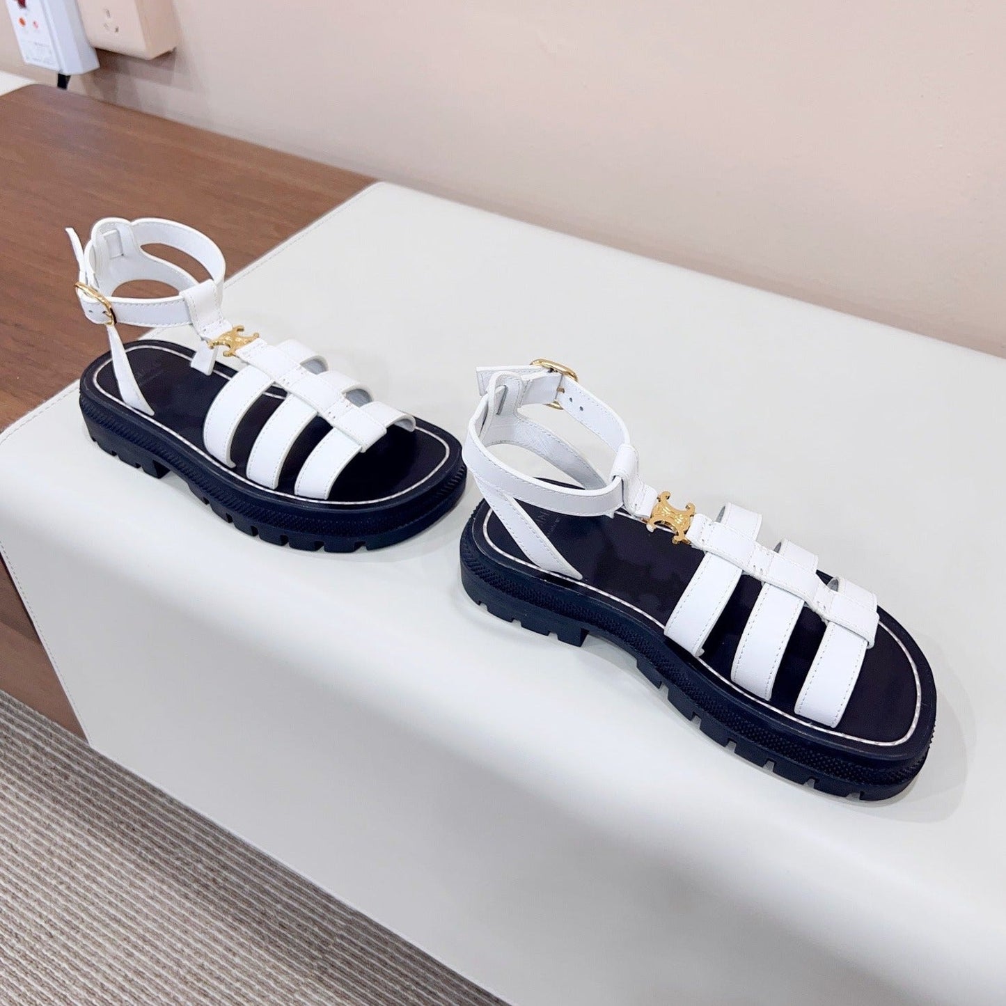 LYMPIA GLADIATOR SANDAL IN CALFSKIN WHITE - 35