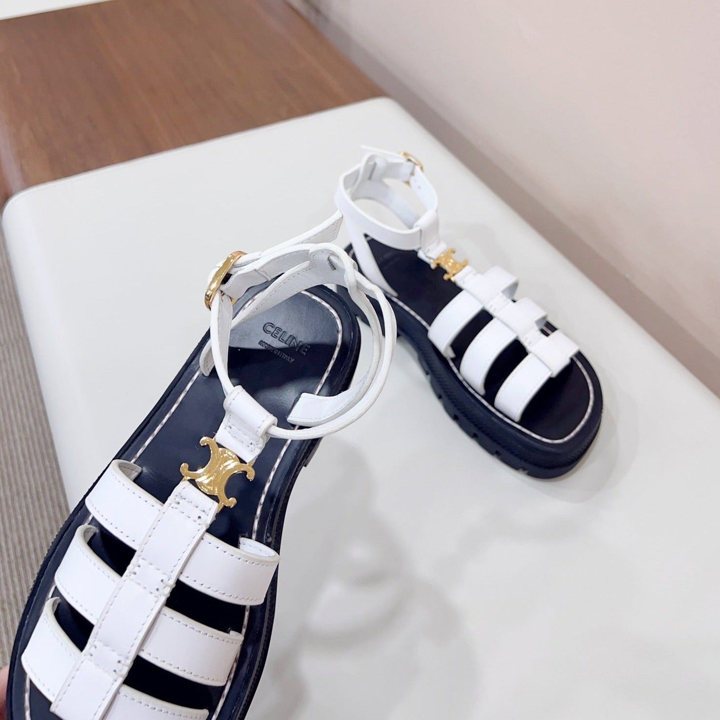 LYMPIA GLADIATOR SANDAL IN CALFSKIN WHITE - 35