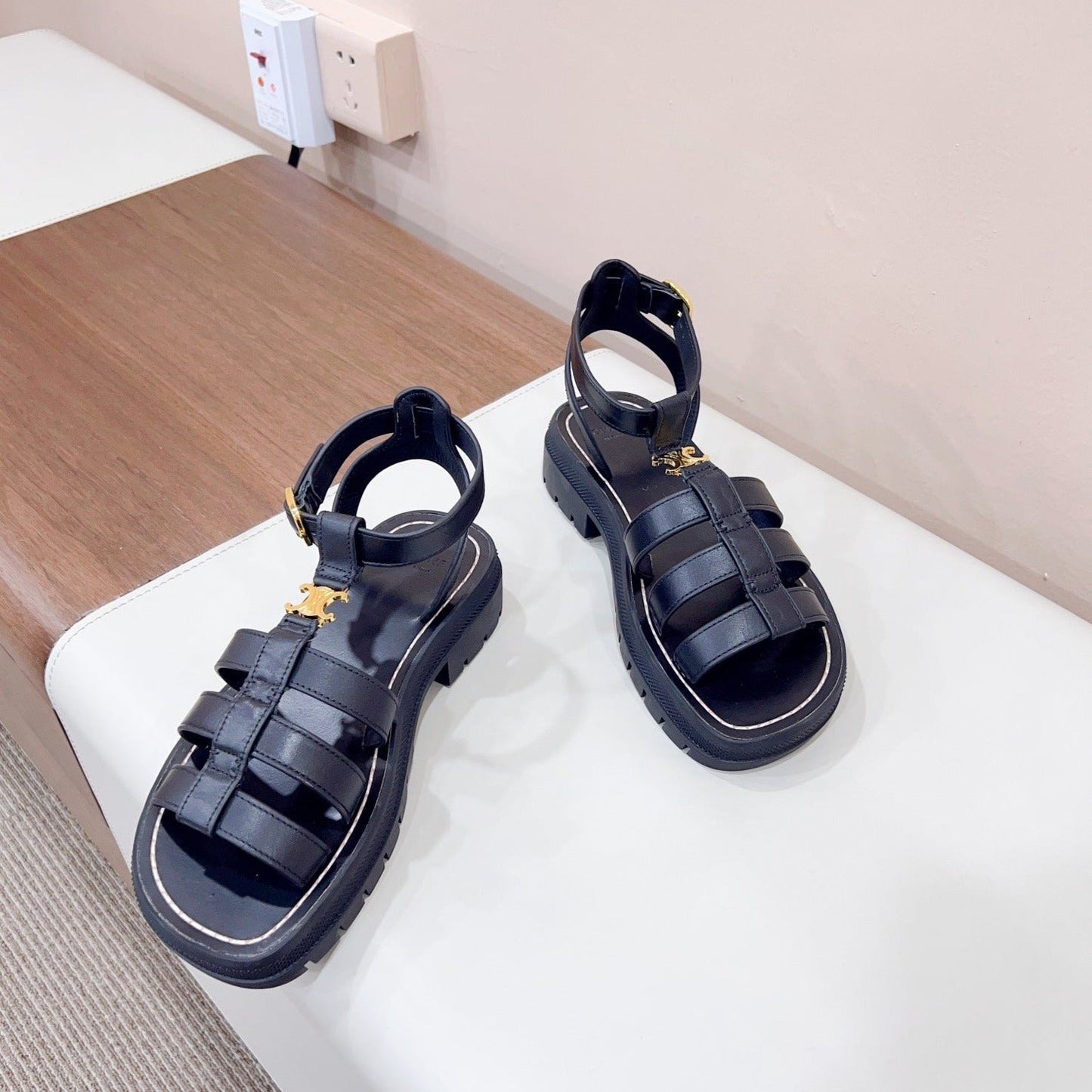 LYMPIA GLADIATOR SANDAL IN CALFSKIN BLACK - 35