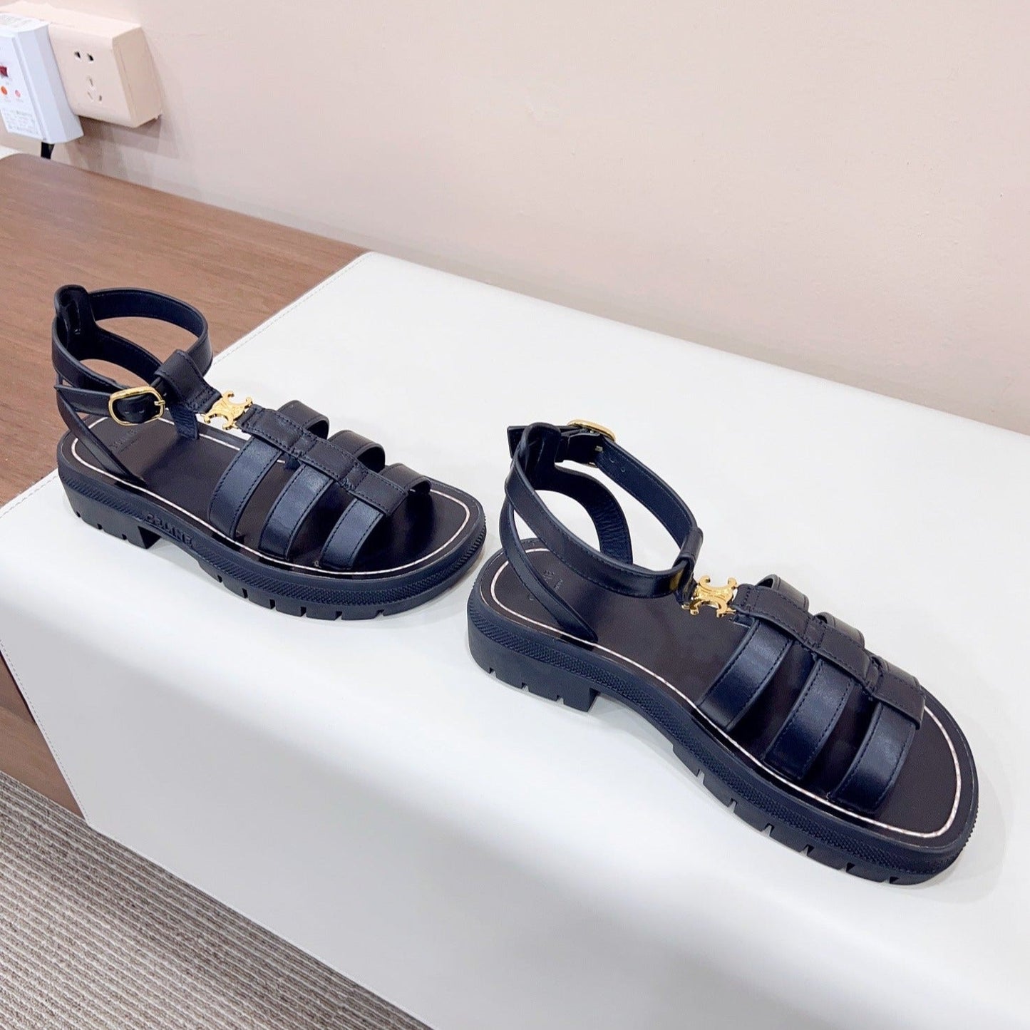 LYMPIA GLADIATOR SANDAL IN CALFSKIN BLACK - 35