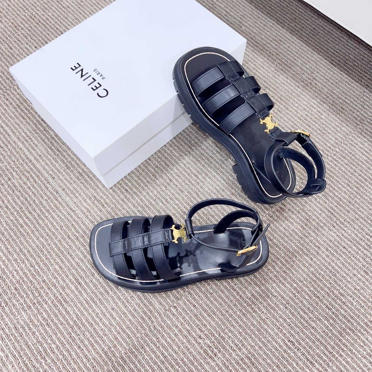 LYMPIA GLADIATOR SANDAL IN CALFSKIN BLACK - 35