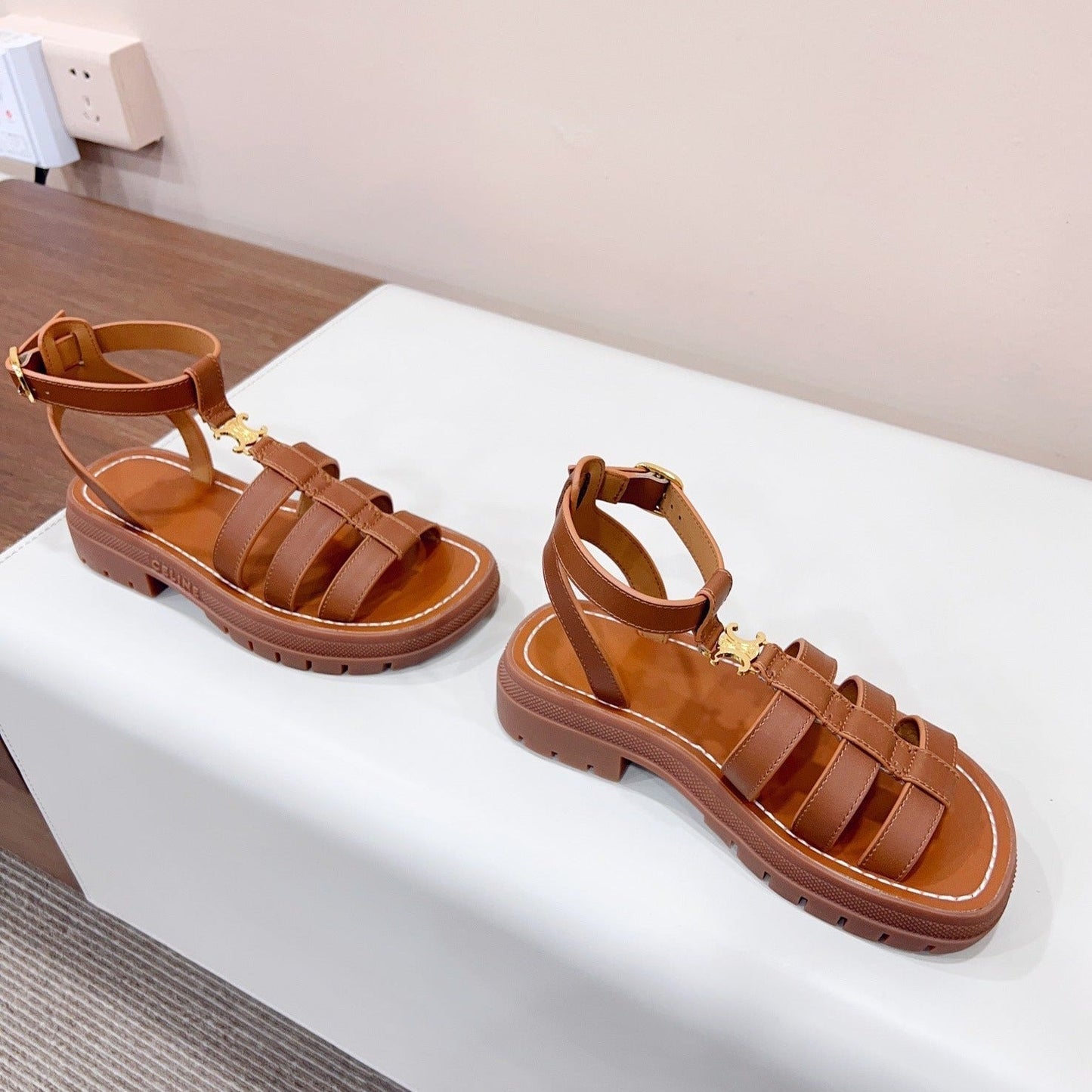 LYMPIA GLADIATOR SANDAL IN CALFSKIN TAN - 35