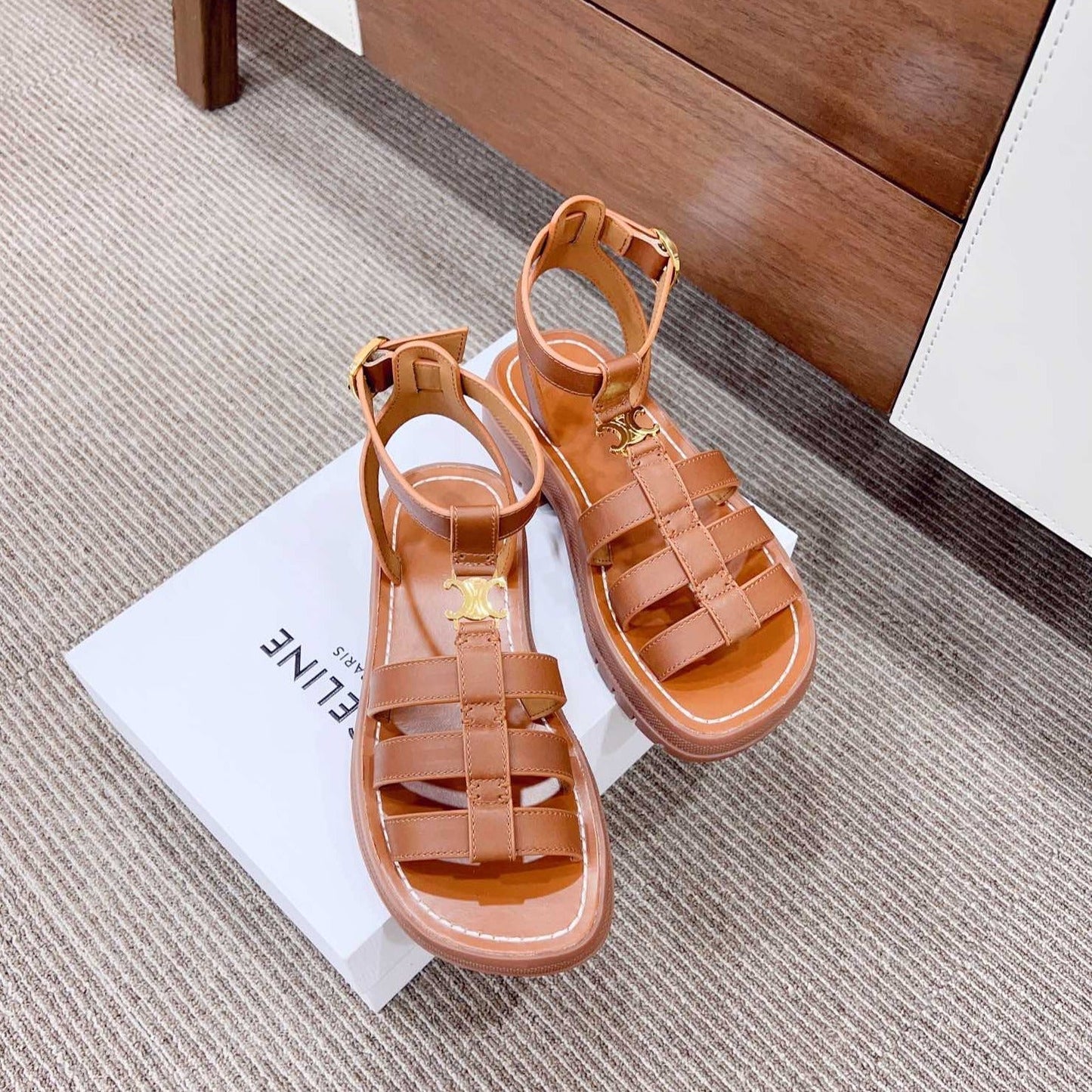 LYMPIA GLADIATOR SANDAL IN CALFSKIN TAN - 35