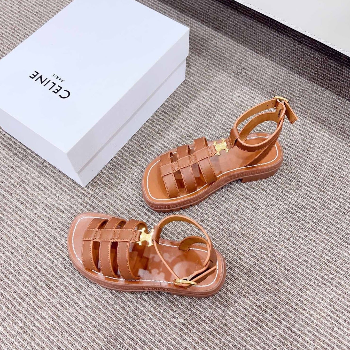 LYMPIA GLADIATOR SANDAL IN CALFSKIN TAN - 35
