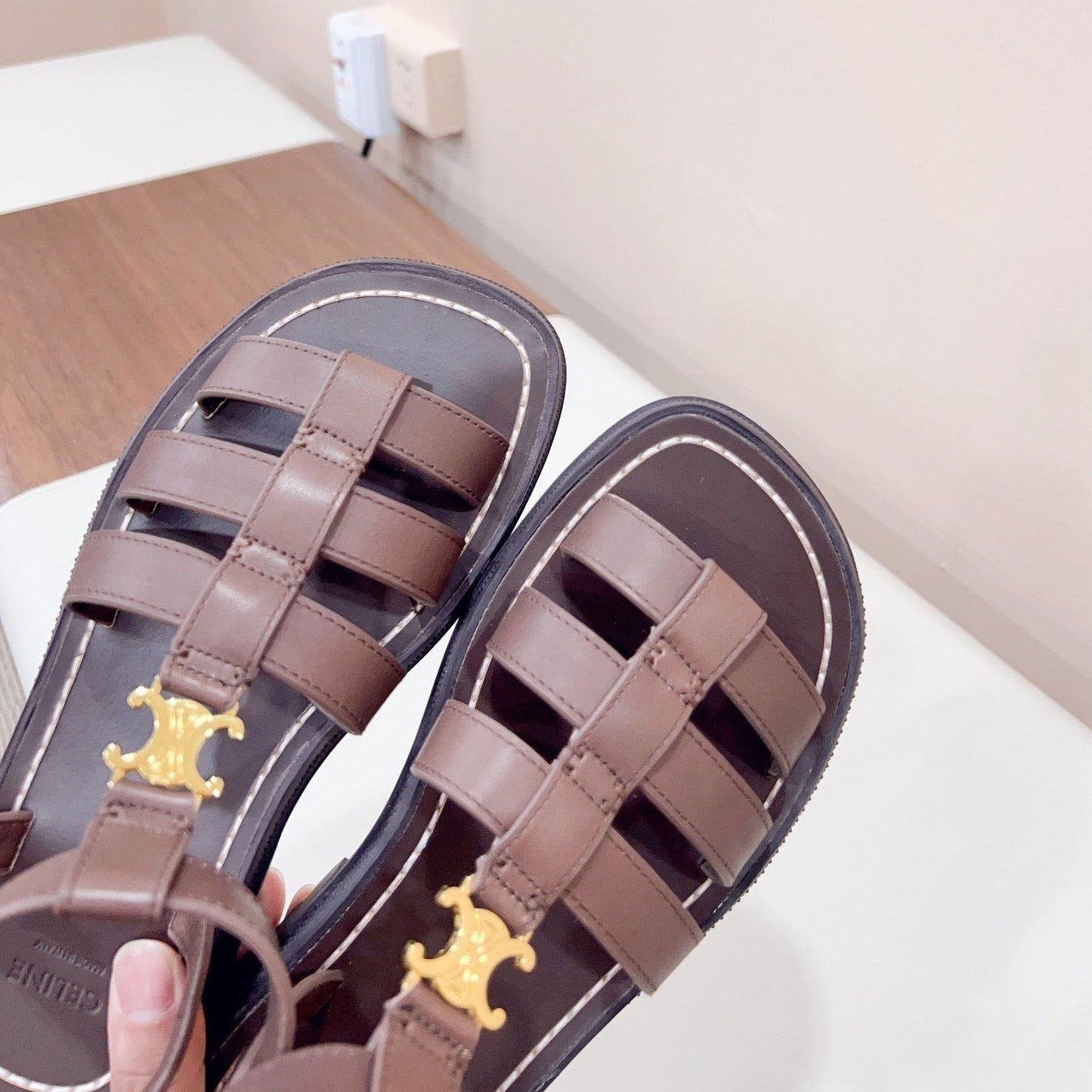 LYMPIA GLADIATOR SANDAL IN CALFSKIN CHOCOLATE BROWN - 35