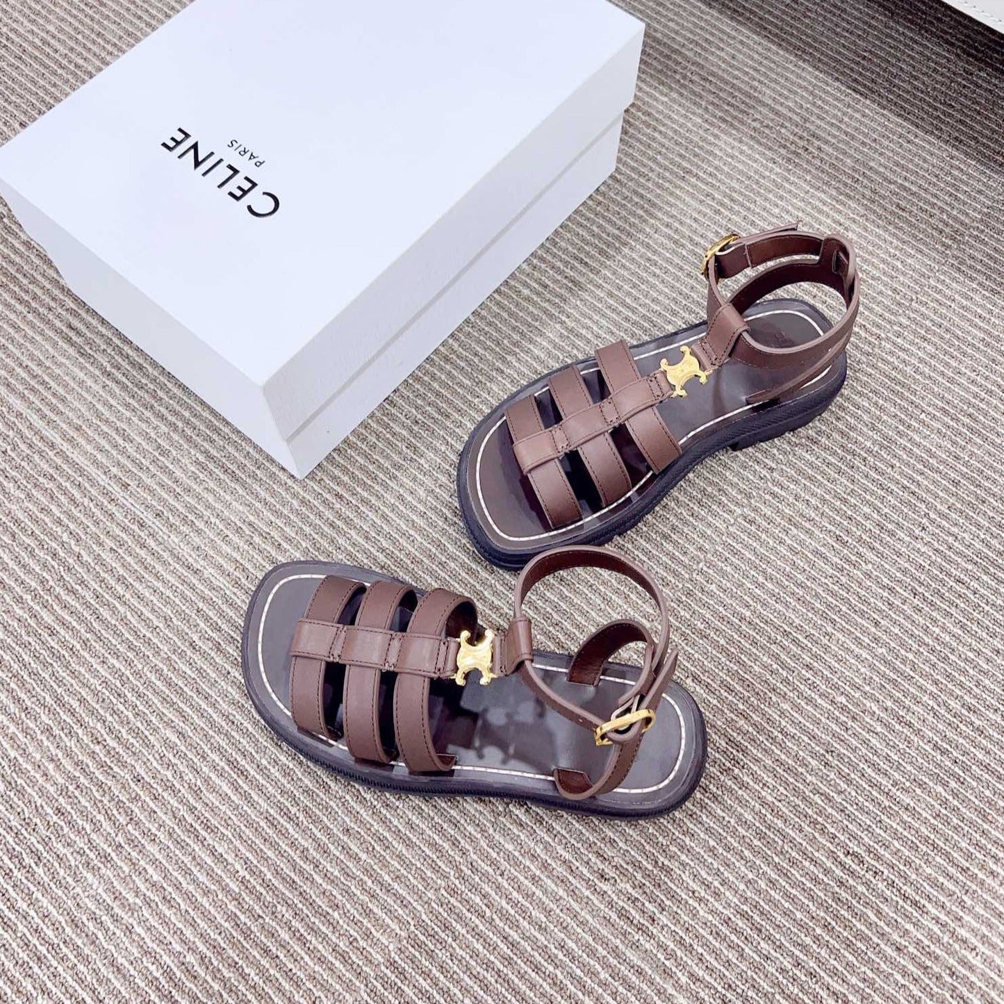 LYMPIA GLADIATOR SANDAL IN CALFSKIN CHOCOLATE BROWN - 35