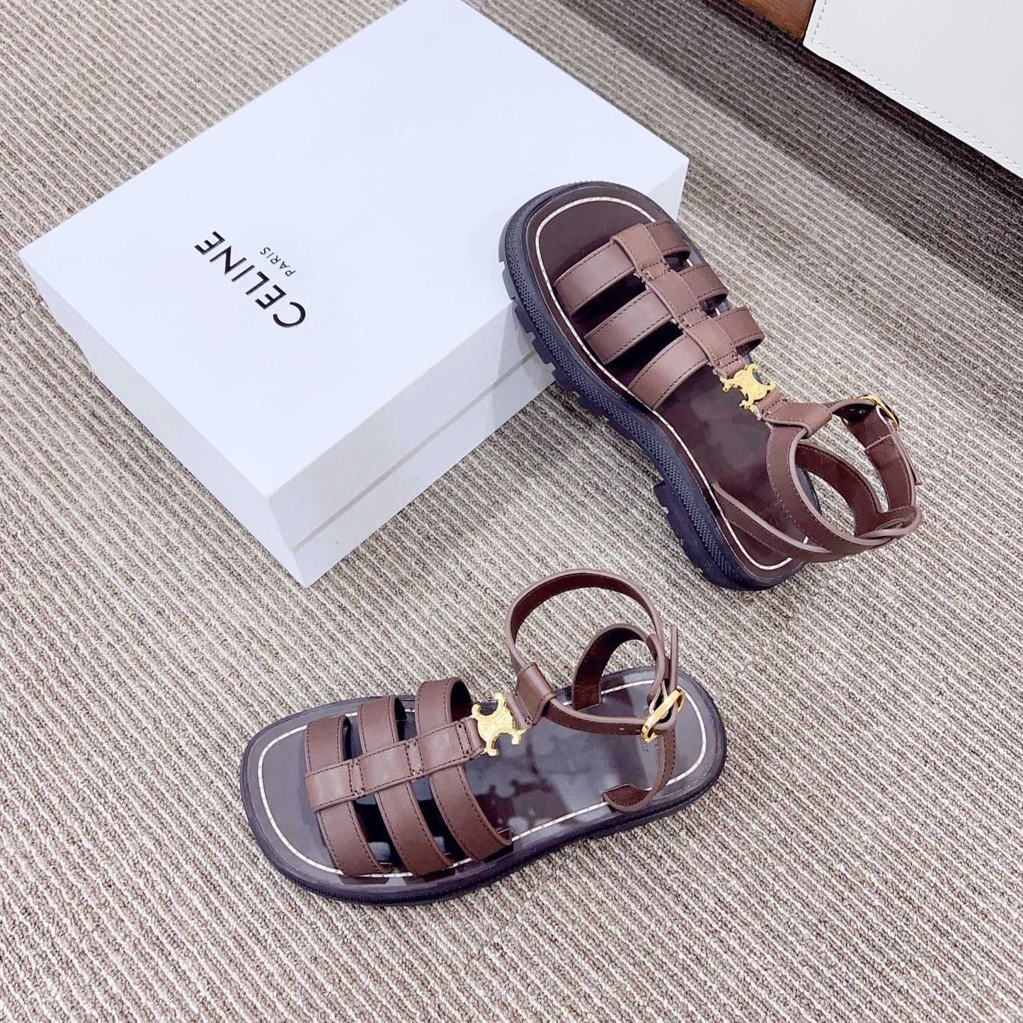 LYMPIA GLADIATOR SANDAL IN CALFSKIN CHOCOLATE BROWN - 35