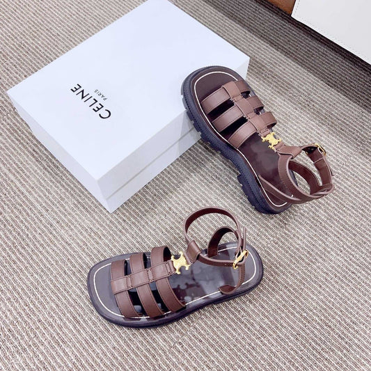 LYMPIA GLADIATOR SANDAL IN CALFSKIN CHOCOLATE BROWN - 35