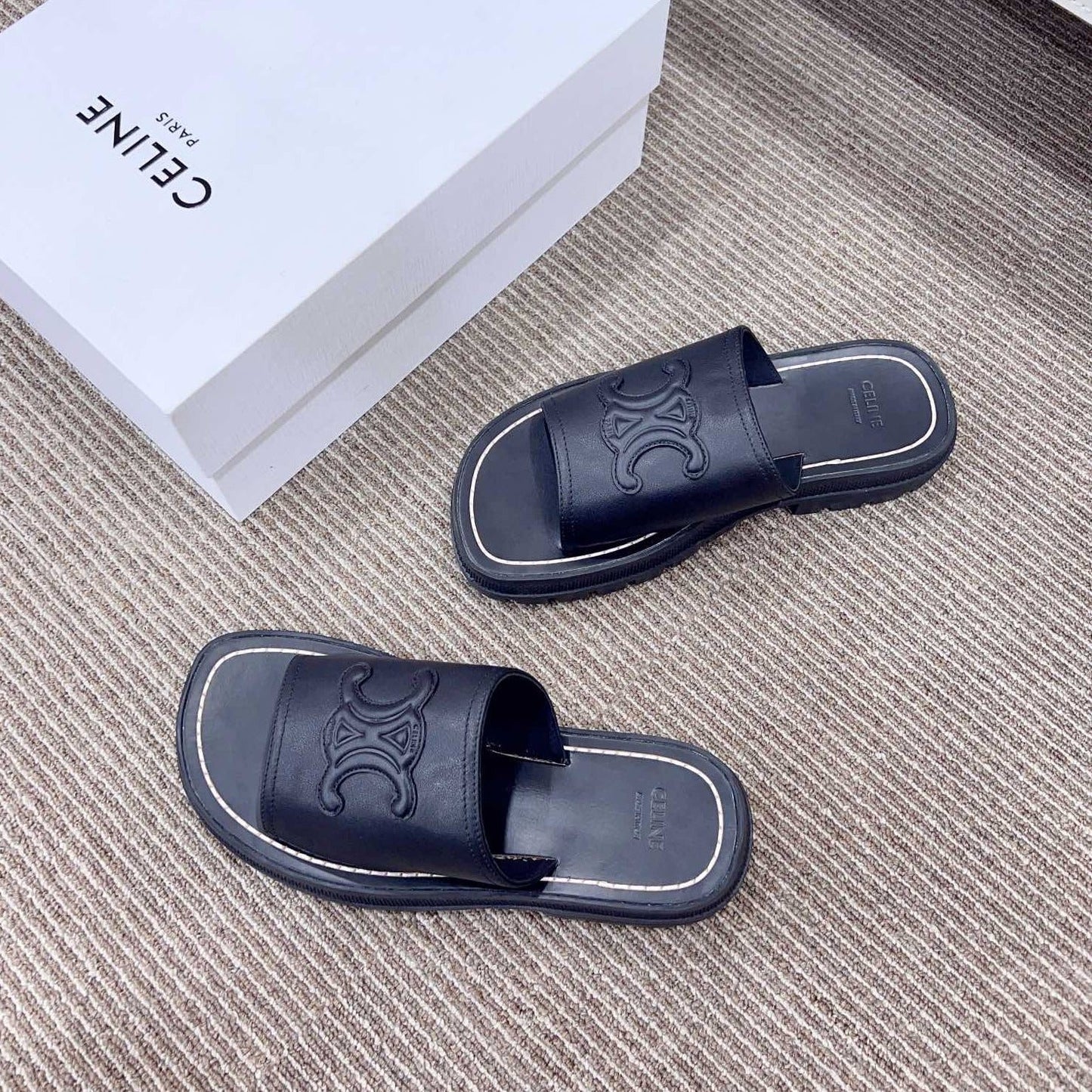 LEA TRIOMPHE PLATFORM SLIDES WOMEN VEGETABLE TANNED CALFSKIN BLACK - 35