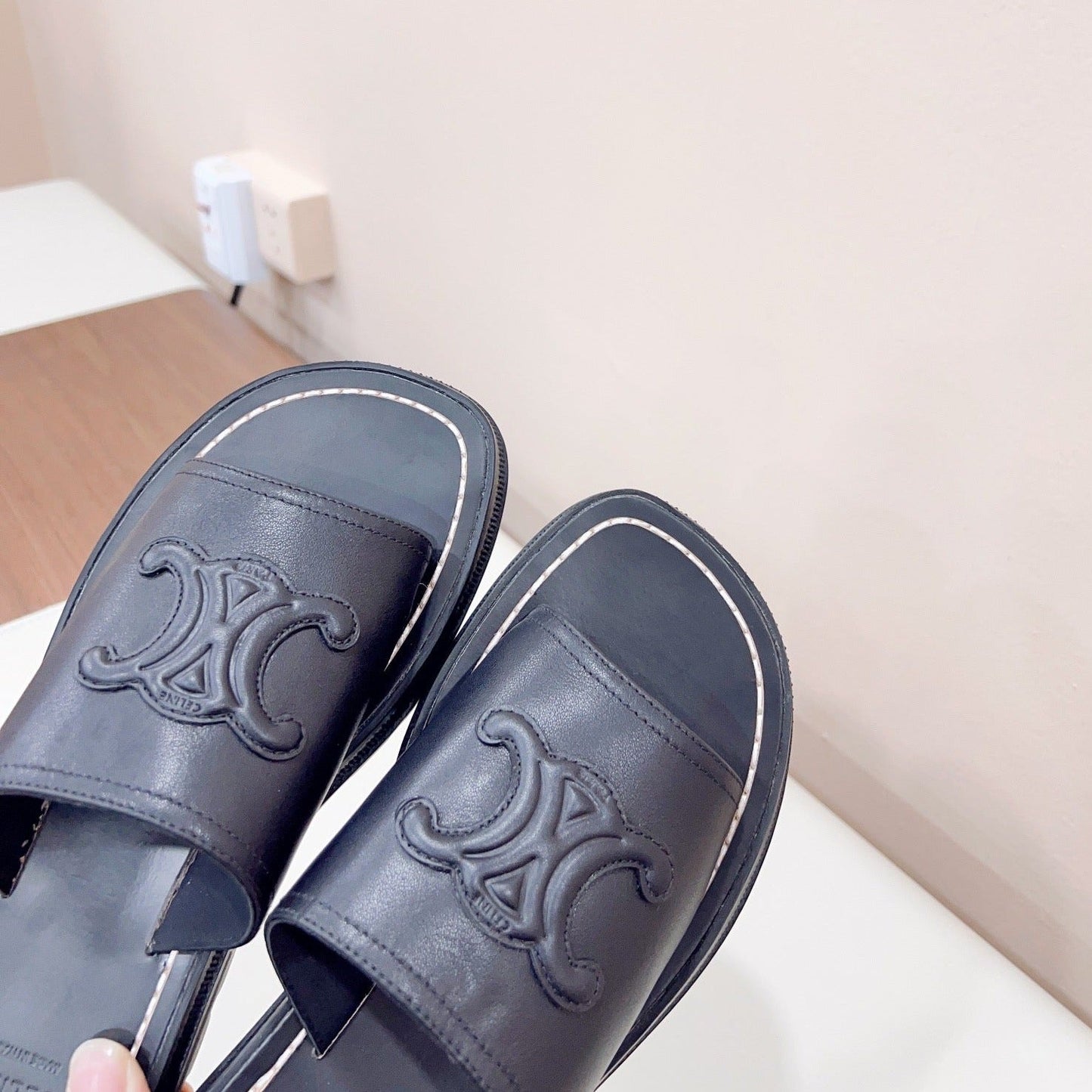 LEA TRIOMPHE PLATFORM SLIDES WOMEN VEGETABLE TANNED CALFSKIN BLACK - 35