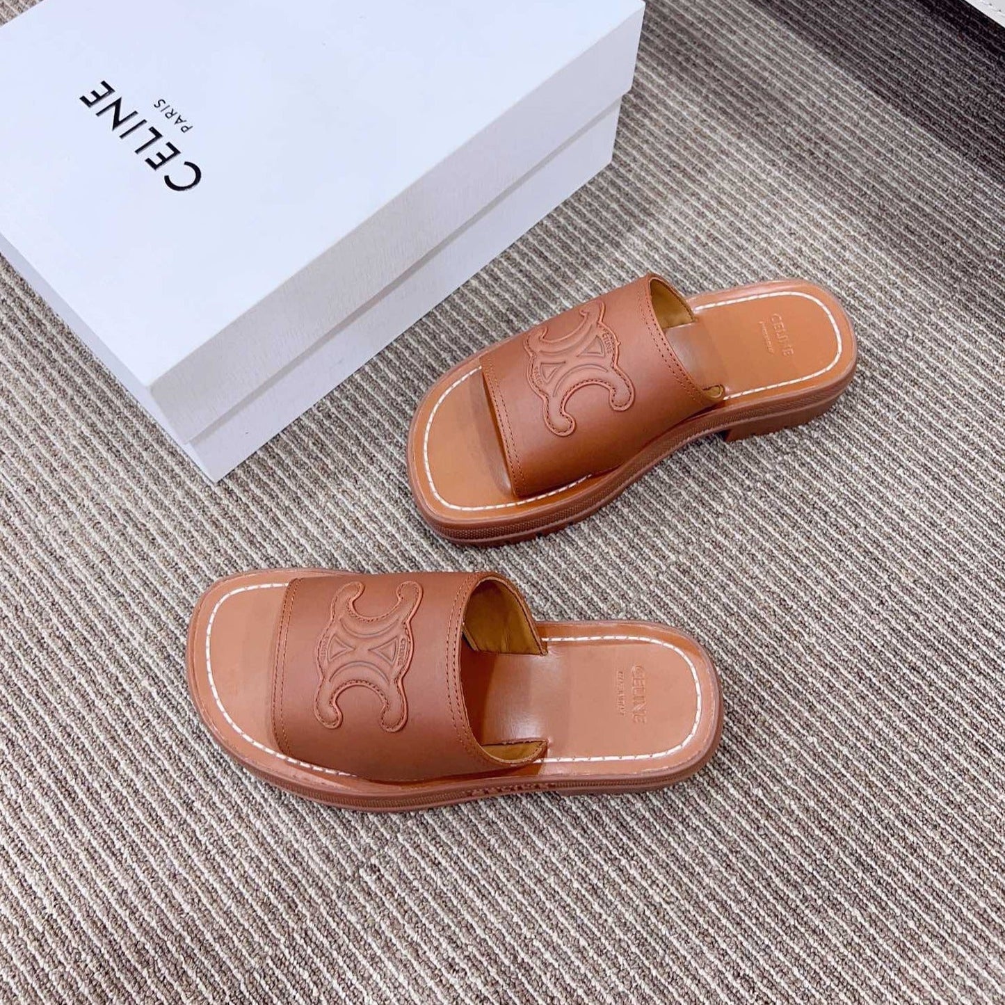 LEA TRIOMPHE PLATFORM SLIDES WOMEN VEGETABLE TANNED CALFSKIN BROWN - 35
