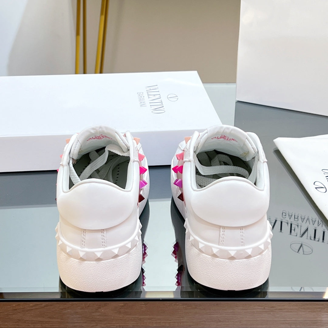 VALENTINO 25S GARAVANI ROCKSTUD UNTITLED STUDDED SNEAKERS IN WHITE MIX PINK LAMBSKIN STYLE 1 - 35