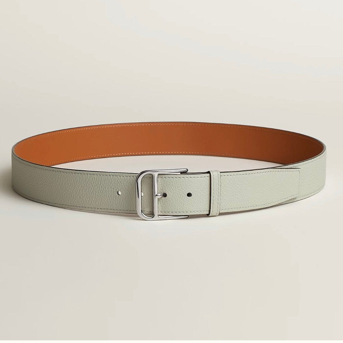 HM ROMAIN 35MM BELT WHITE CREAM LEATHER SILVER HARDWARE - 30