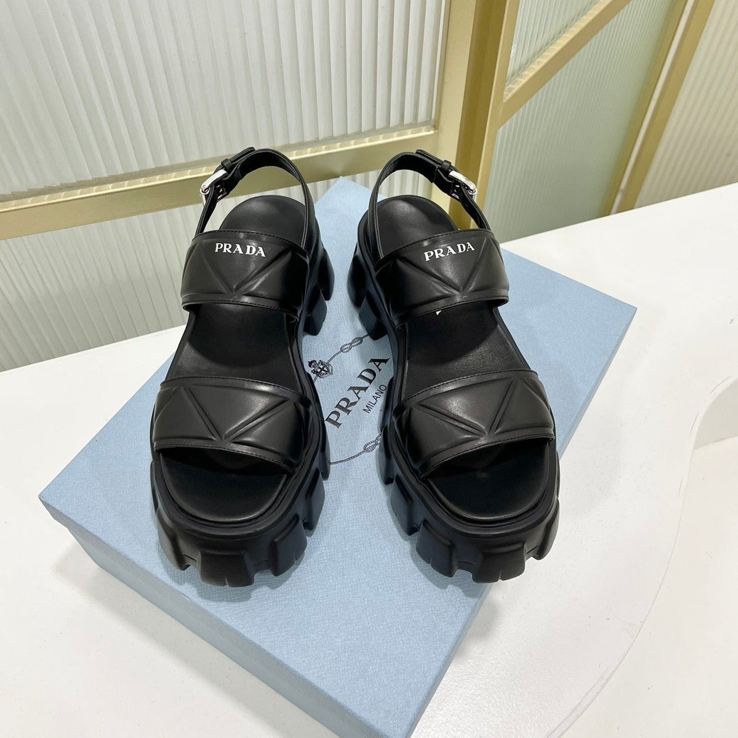 PRA MONOLITH PLATFORM SANDALS BLACK CALFSKIN - 35
