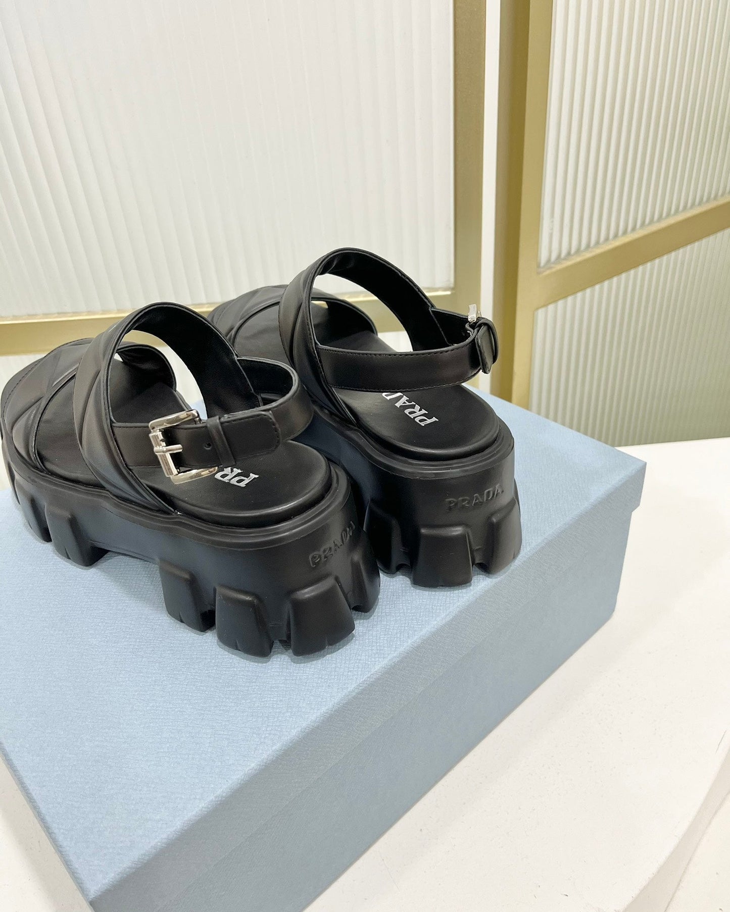 PRA MONOLITH PLATFORM SANDALS BLACK CALFSKIN - 35