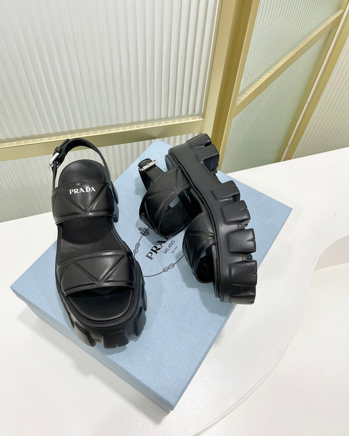 PRA MONOLITH PLATFORM SANDALS BLACK CALFSKIN - 35