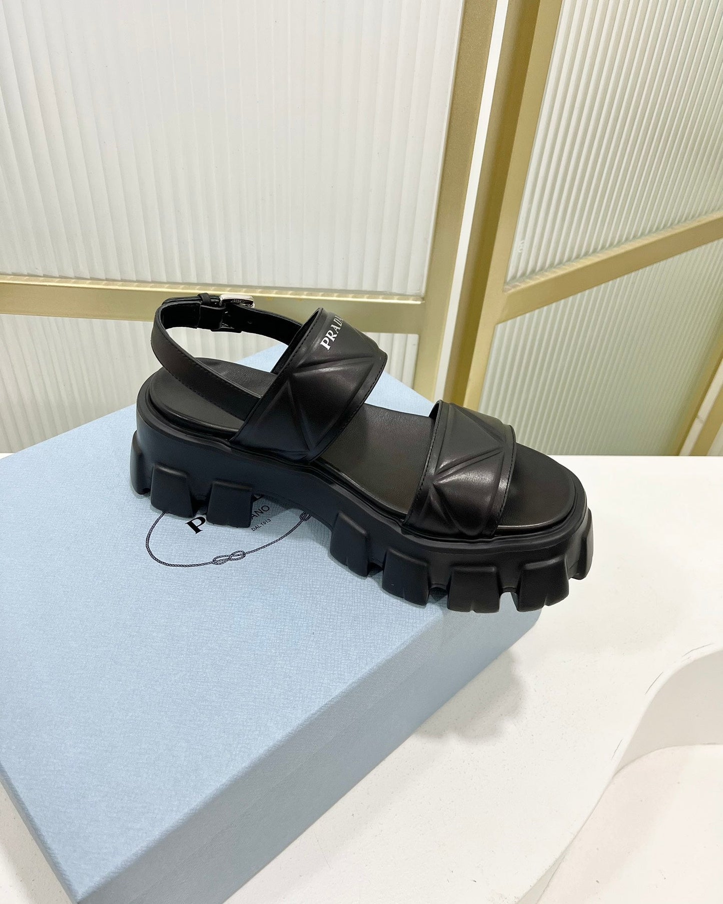 PRA MONOLITH PLATFORM SANDALS BLACK CALFSKIN - 35