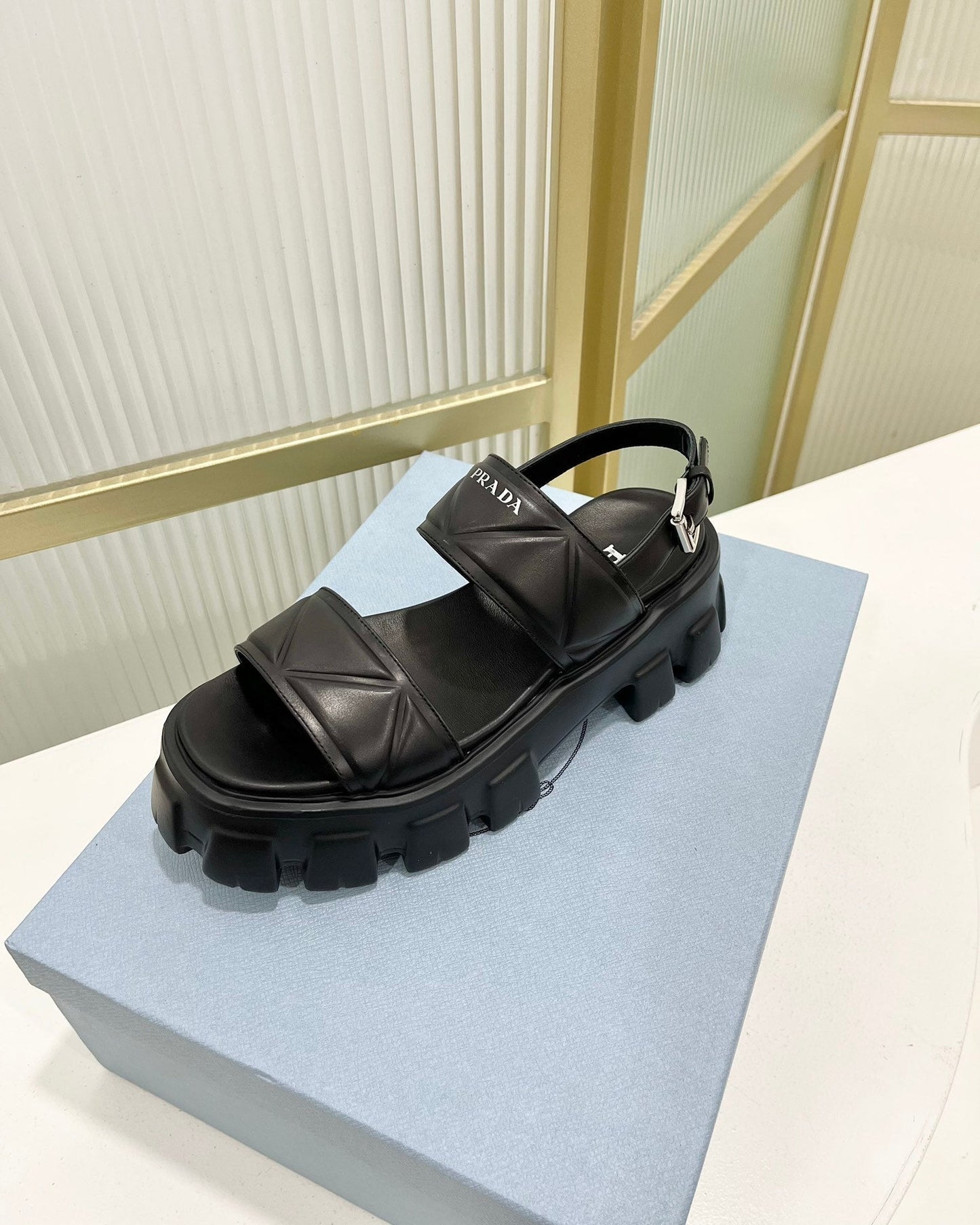 PRA MONOLITH PLATFORM SANDALS BLACK CALFSKIN - 35