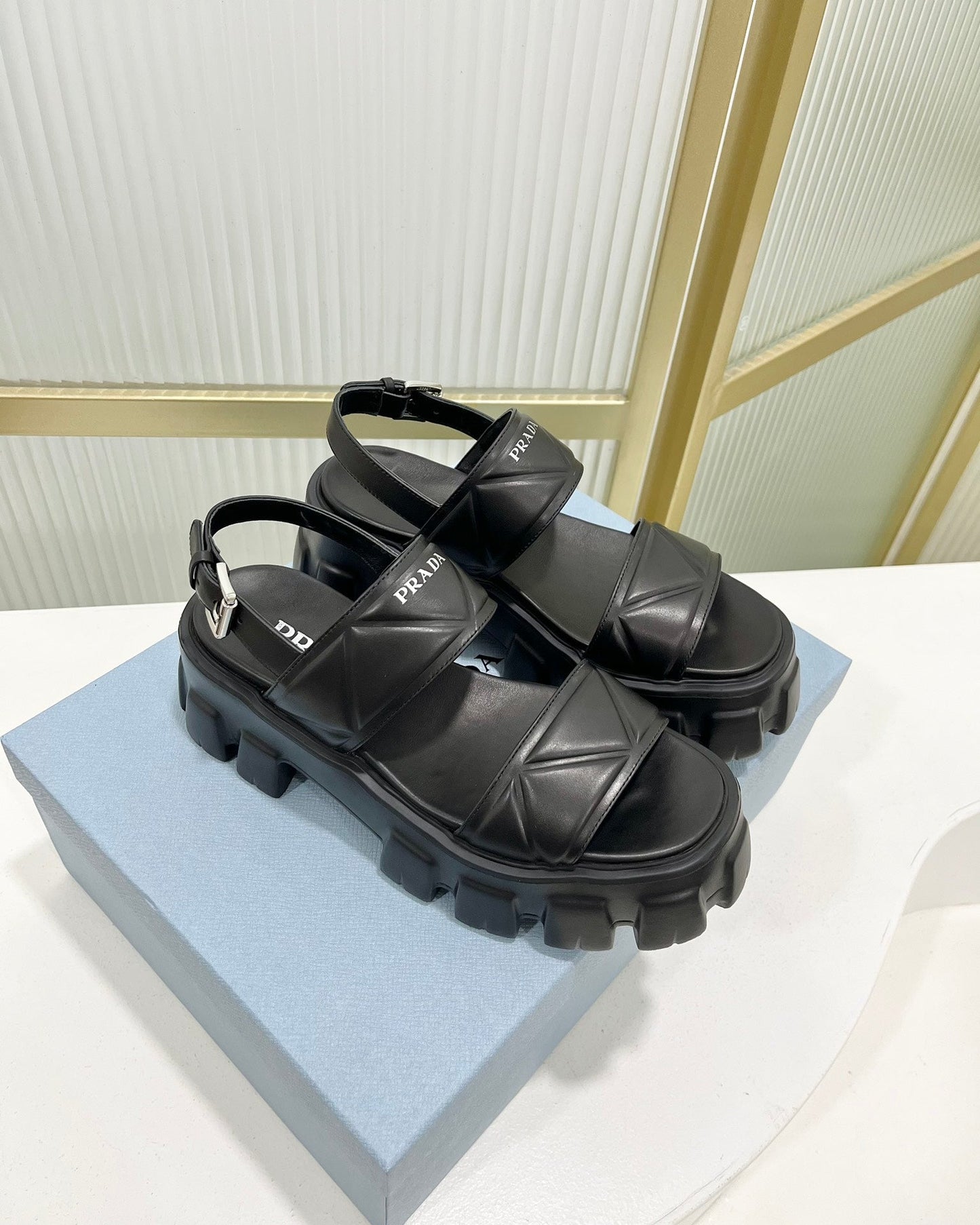 PRA MONOLITH PLATFORM SANDALS BLACK CALFSKIN - 35
