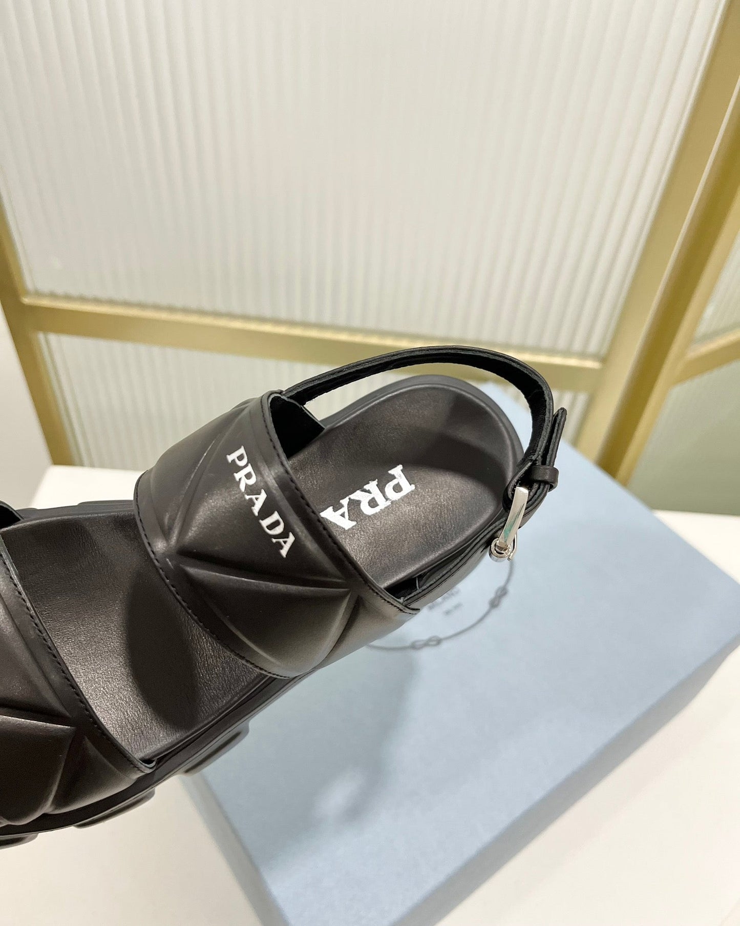 PRA MONOLITH PLATFORM SANDALS BLACK CALFSKIN - 35