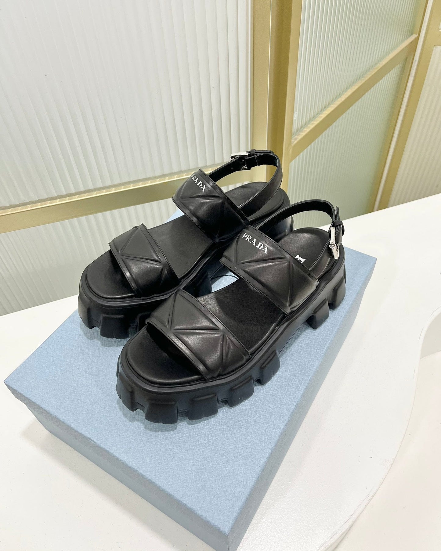 PRA MONOLITH PLATFORM SANDALS BLACK CALFSKIN - 35