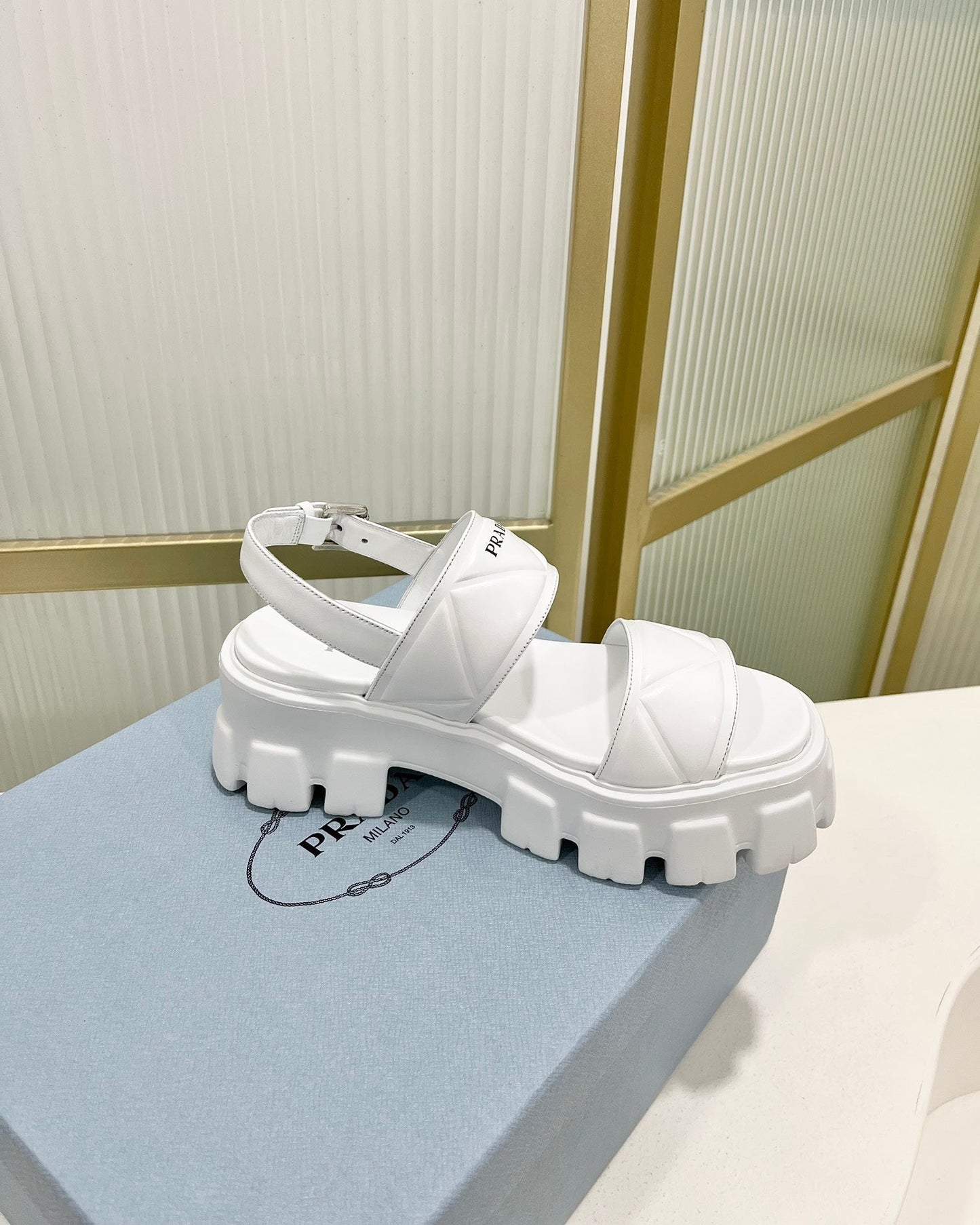 PRA MONOLITH PLATFORM SANDALS WHITE CALFSKIN - 35