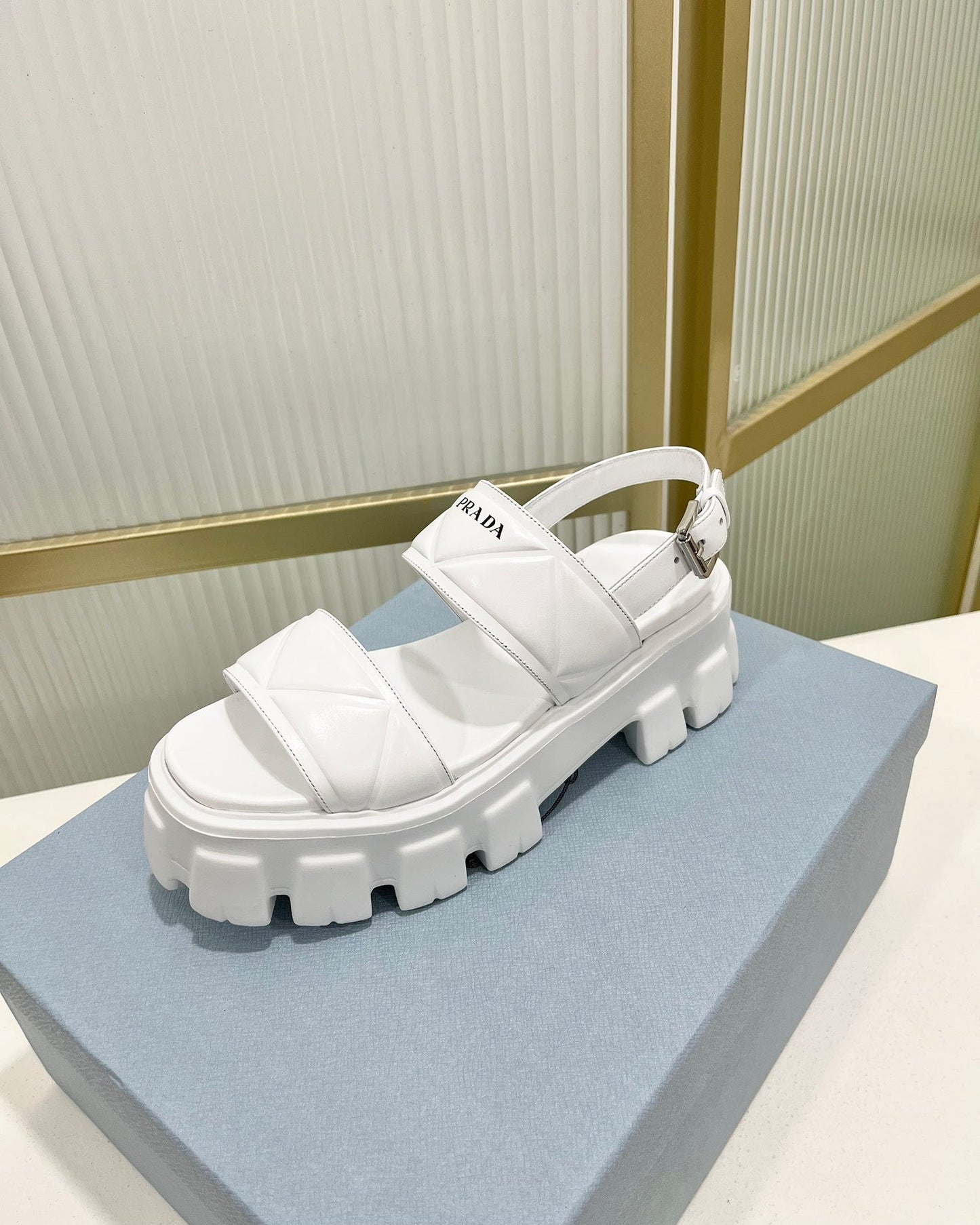 PRA MONOLITH PLATFORM SANDALS WHITE CALFSKIN - 35