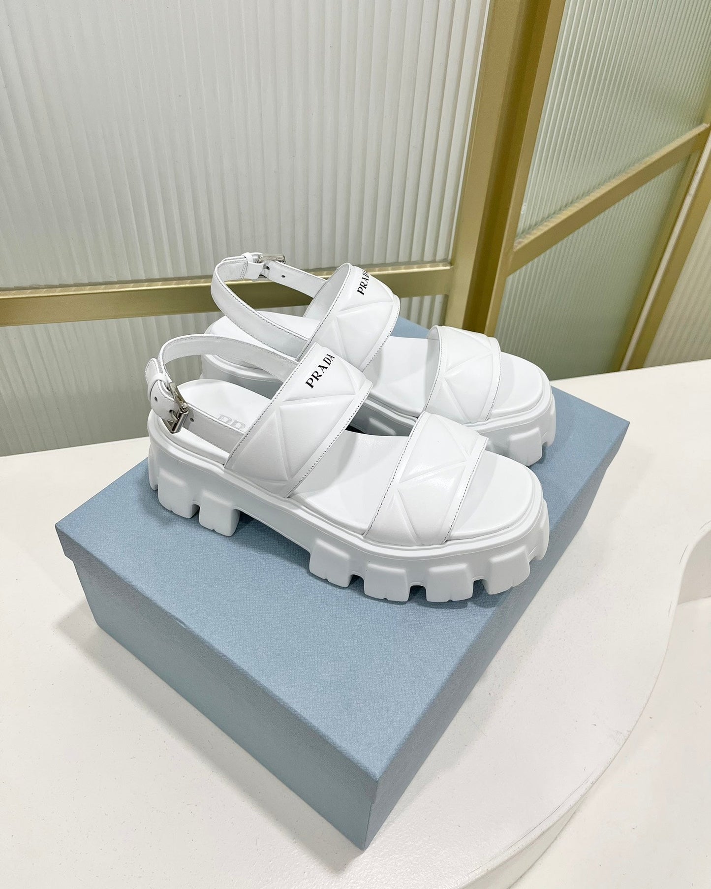 PRA MONOLITH PLATFORM SANDALS WHITE CALFSKIN - 35