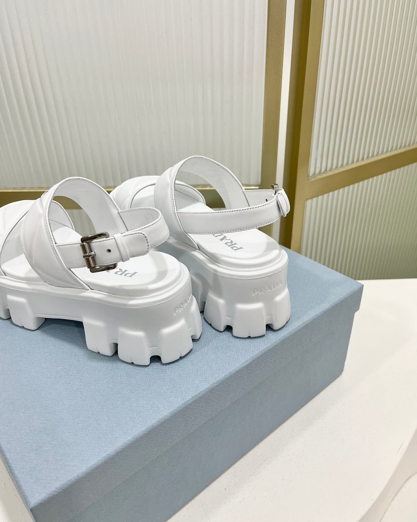 PRA MONOLITH PLATFORM SANDALS WHITE CALFSKIN - 35