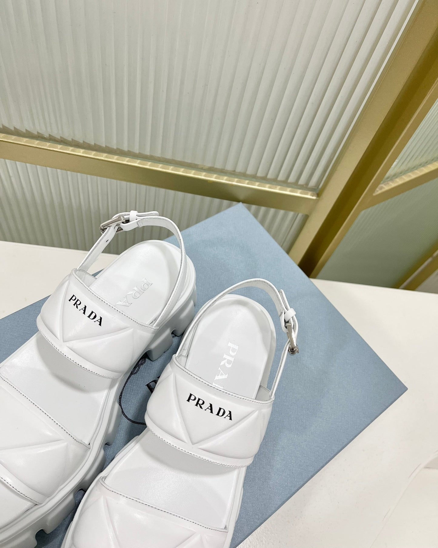 PRA MONOLITH PLATFORM SANDALS WHITE CALFSKIN - 35