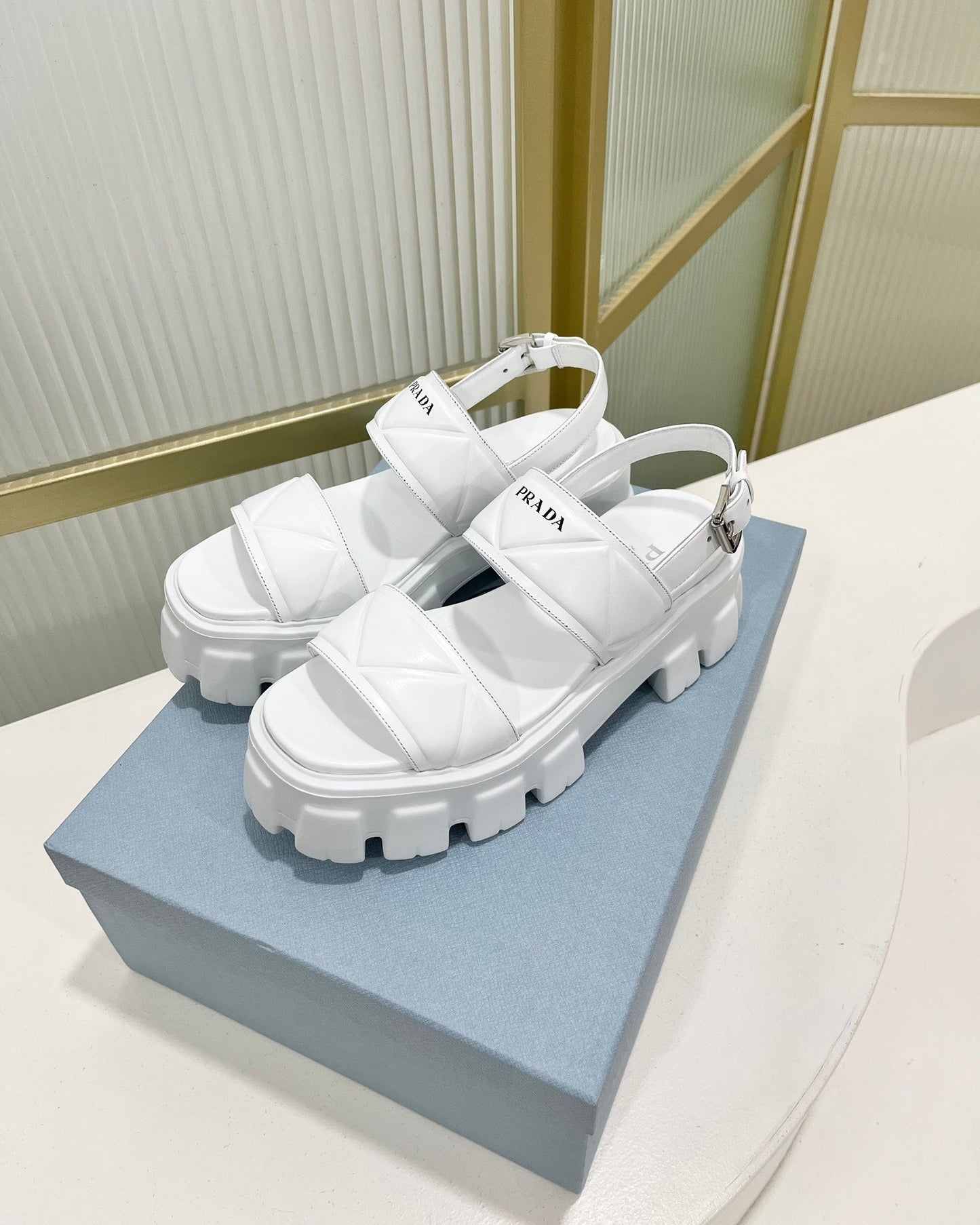 PRA MONOLITH PLATFORM SANDALS WHITE CALFSKIN - 35