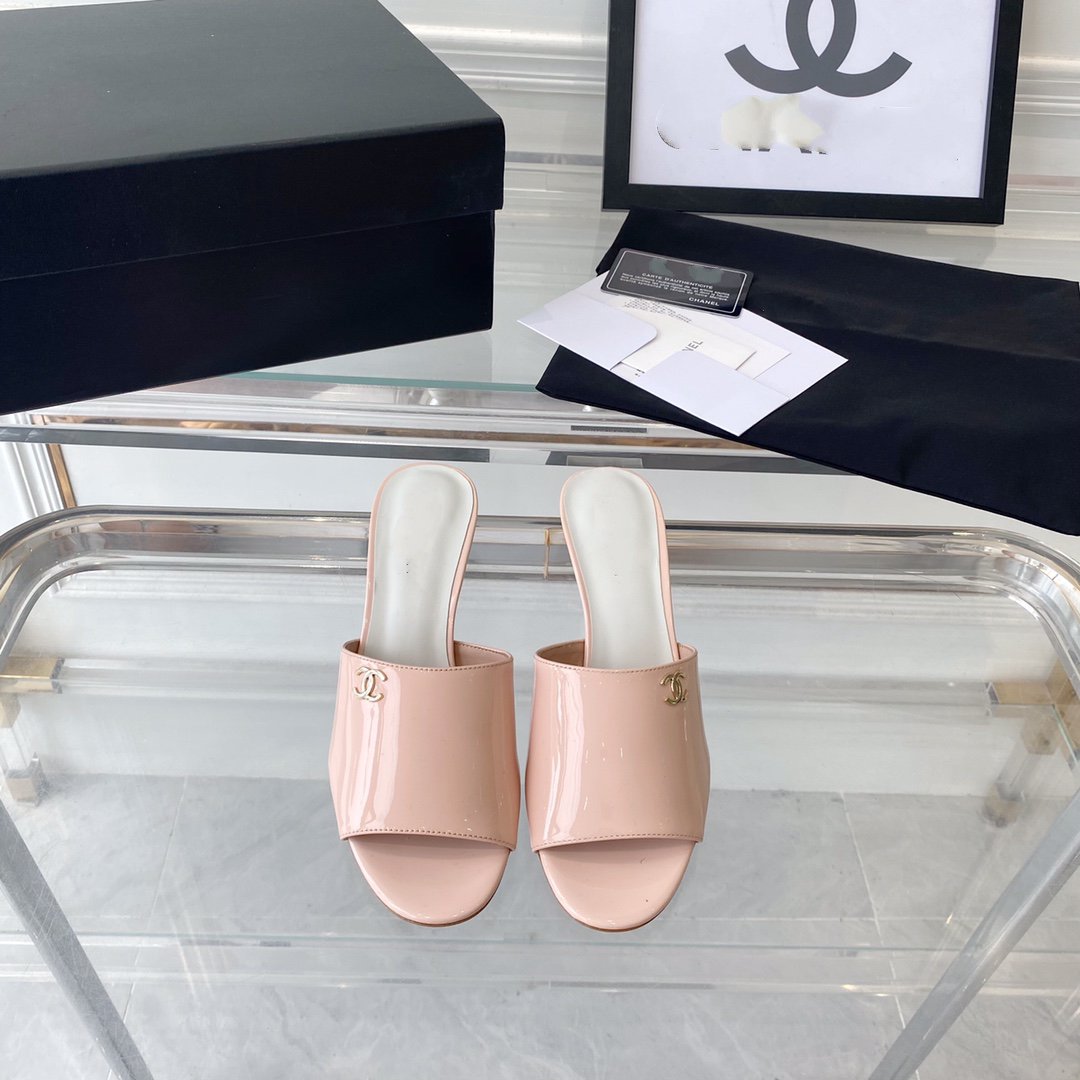 high heel 70 mule sandals pink white patent calfskin - 35