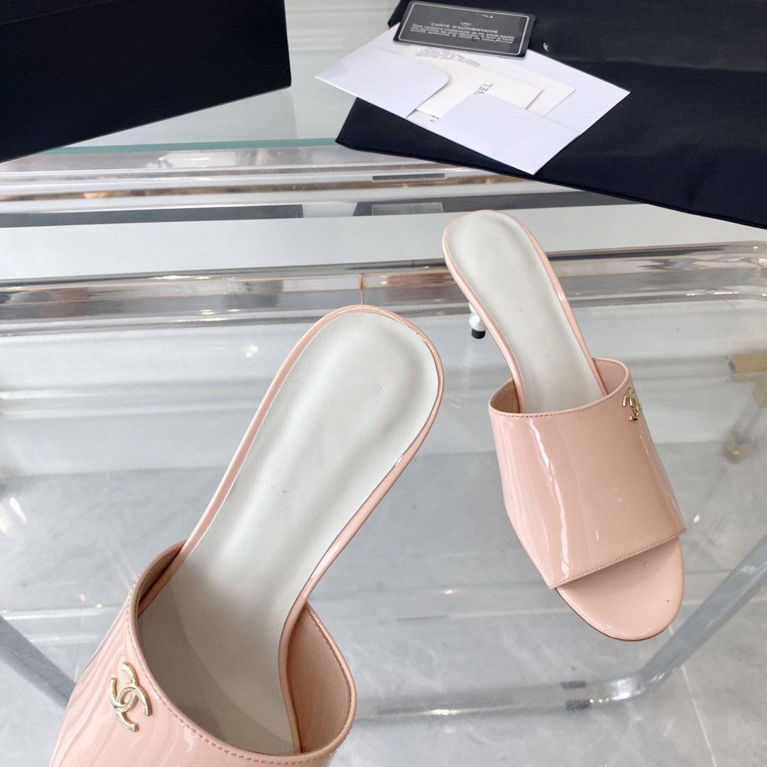 high heel 70 mule sandals pink white patent calfskin - 35