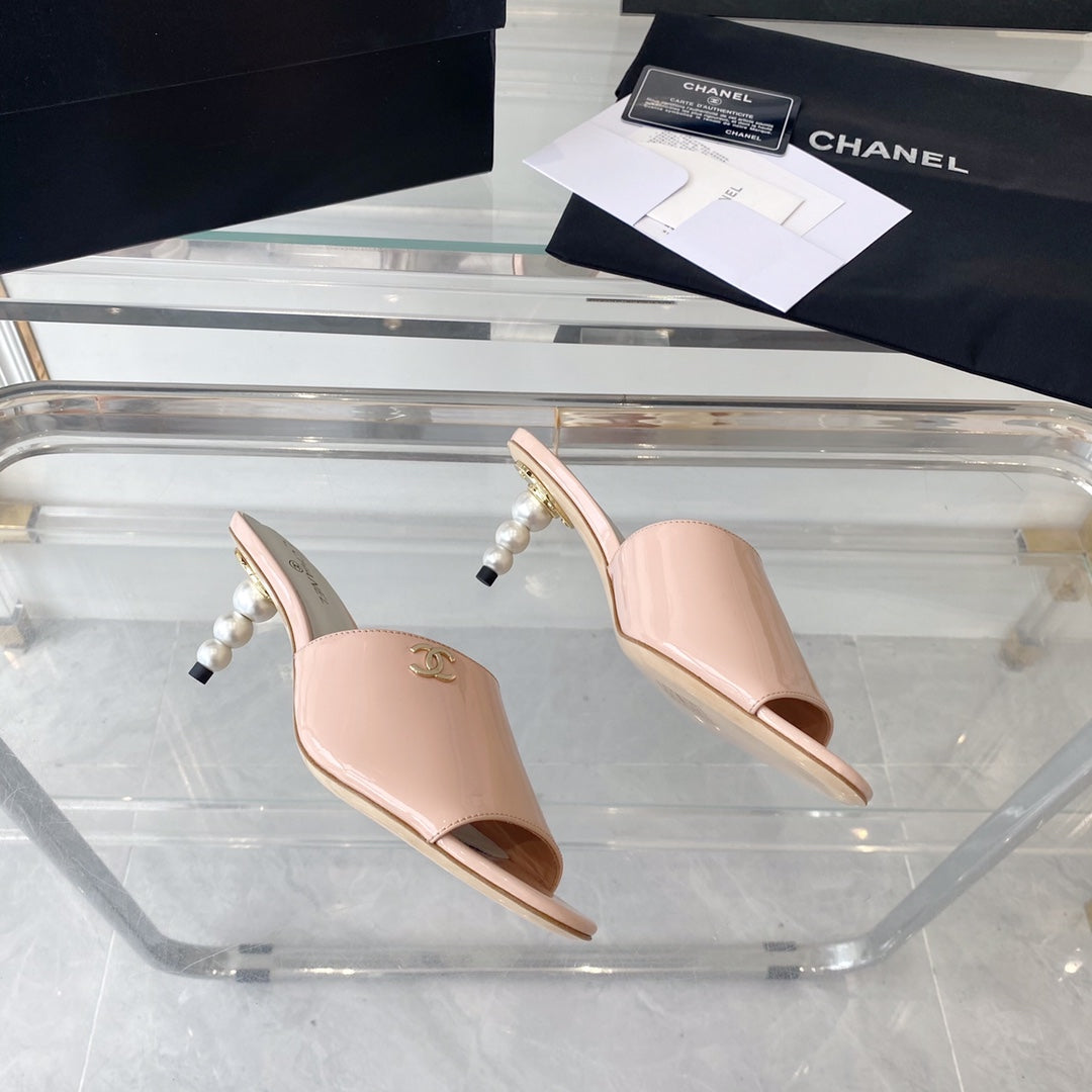 high heel 70 mule sandals pink white patent calfskin - 35