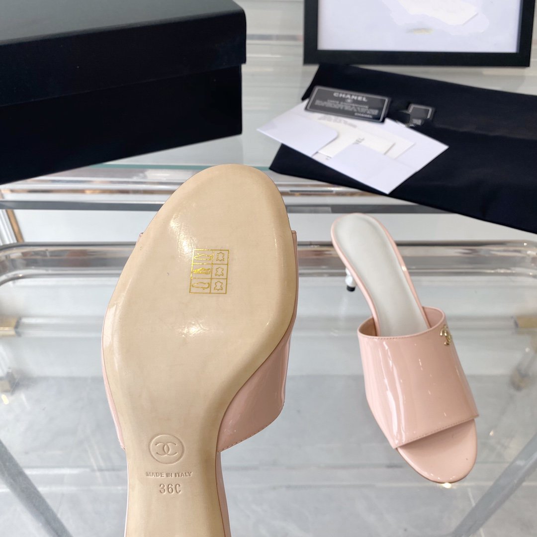 high heel 70 mule sandals pink white patent calfskin - 35