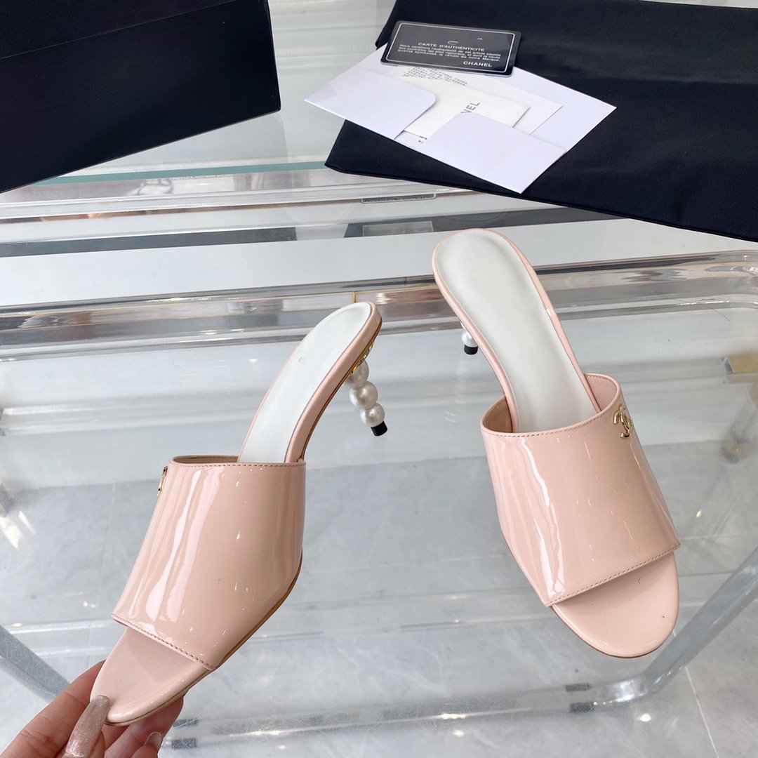 high heel 70 mule sandals pink white patent calfskin - 35