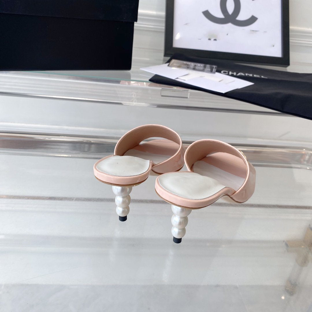 high heel 70 mule sandals pink white patent calfskin - 35