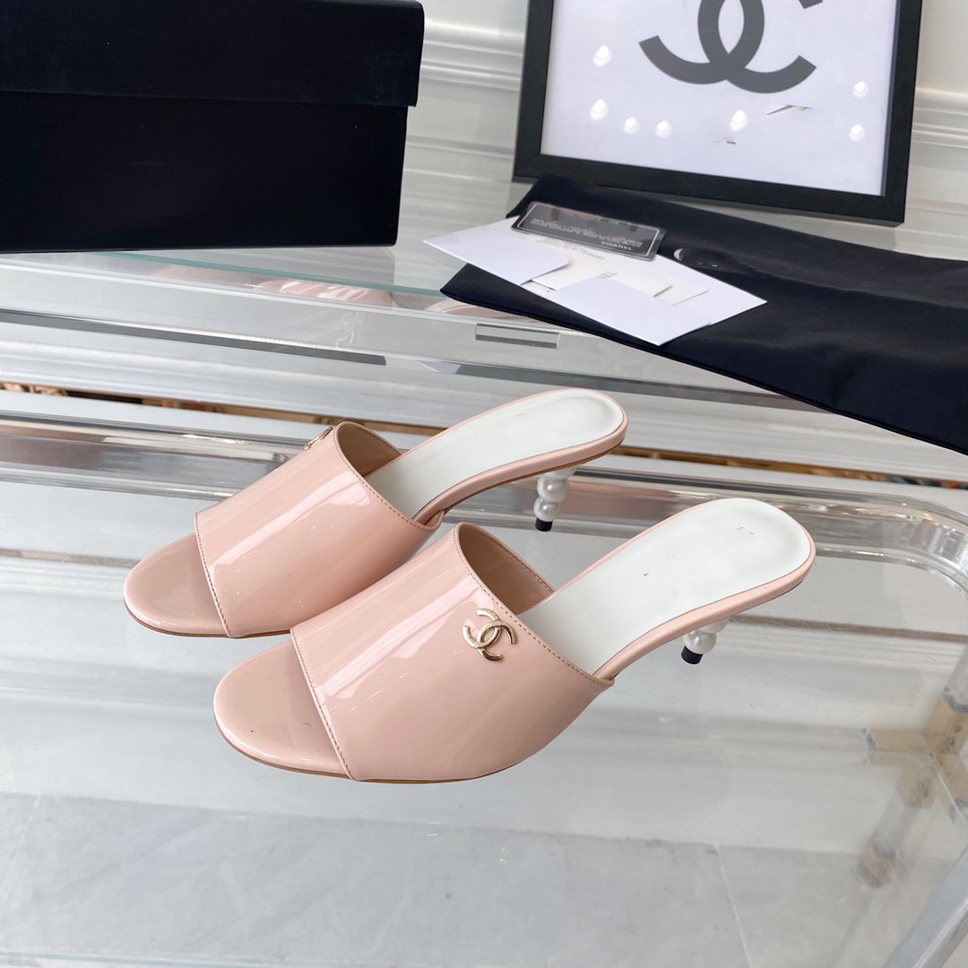 high heel 70 mule sandals pink white patent calfskin - 35