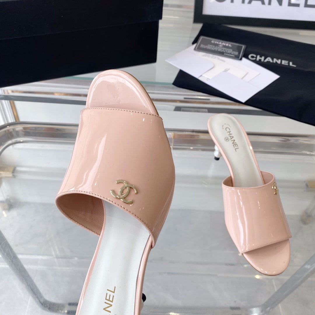 high heel 70 mule sandals pink white patent calfskin - 35