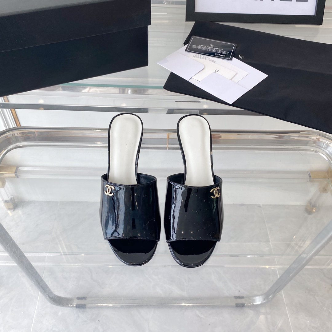 high heel 70 mule sandals black white patent calfskin - 35