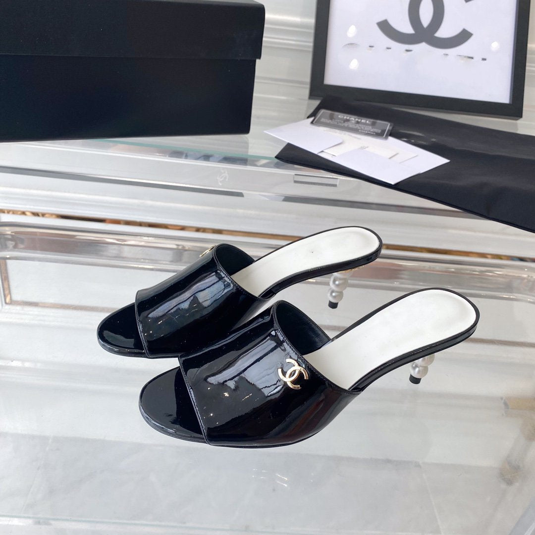 high heel 70 mule sandals black white patent calfskin - 35