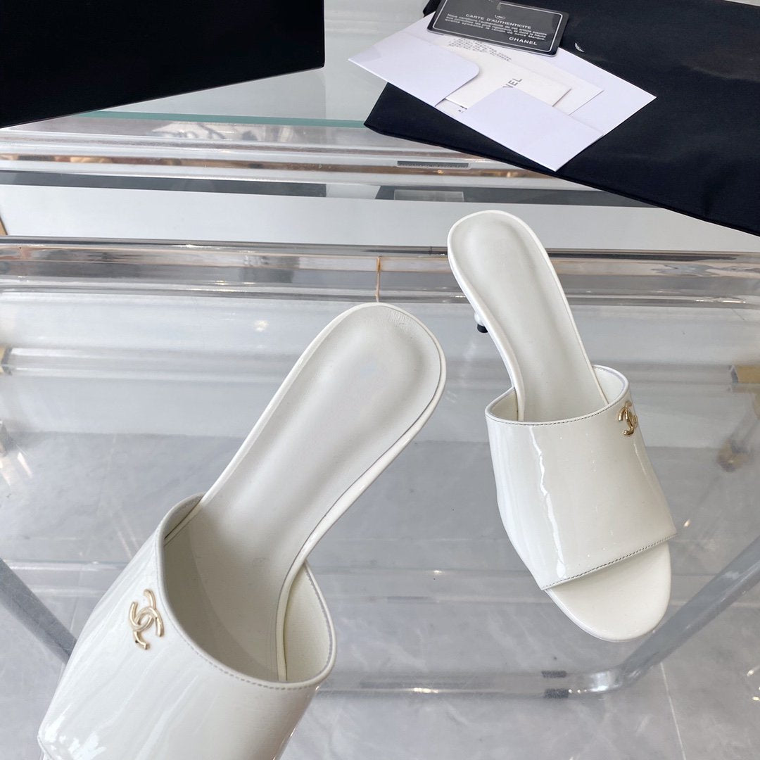high heel 70 mule sandals white patent calfskin - 35