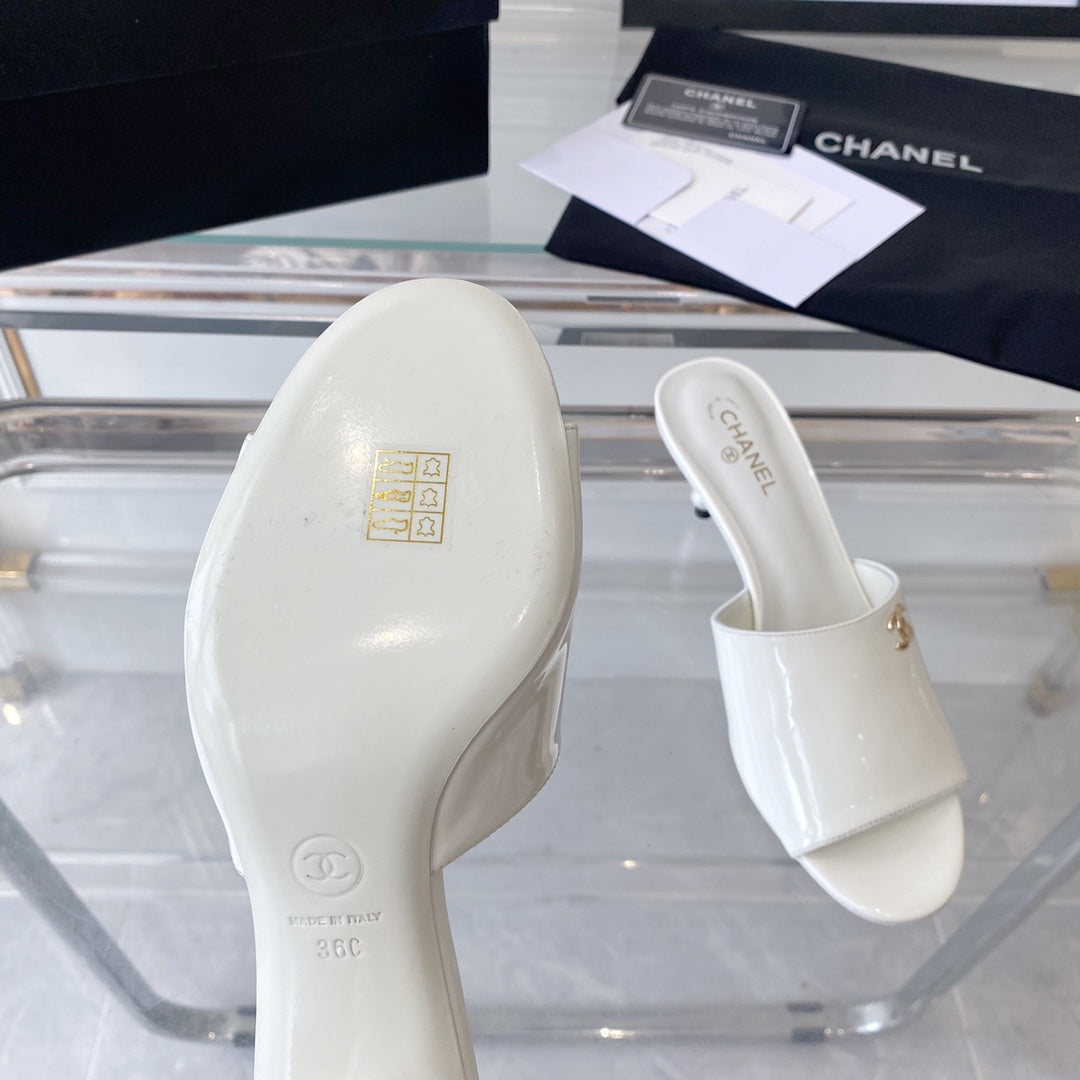 high heel 70 mule sandals white patent calfskin - 35