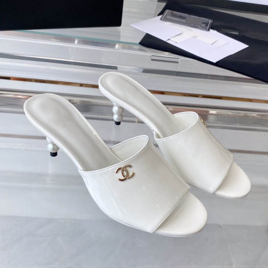 high heel 70 mule sandals white patent calfskin - 35