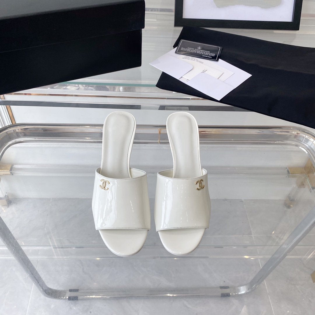 high heel 70 mule sandals white patent calfskin - 35