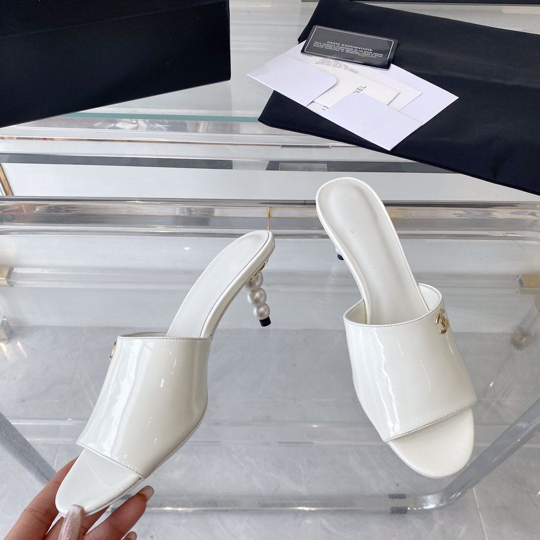 high heel 70 mule sandals white patent calfskin - 35