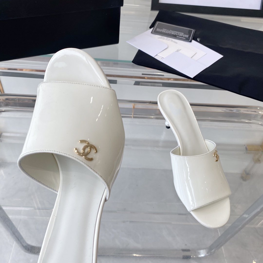 high heel 70 mule sandals white patent calfskin - 35