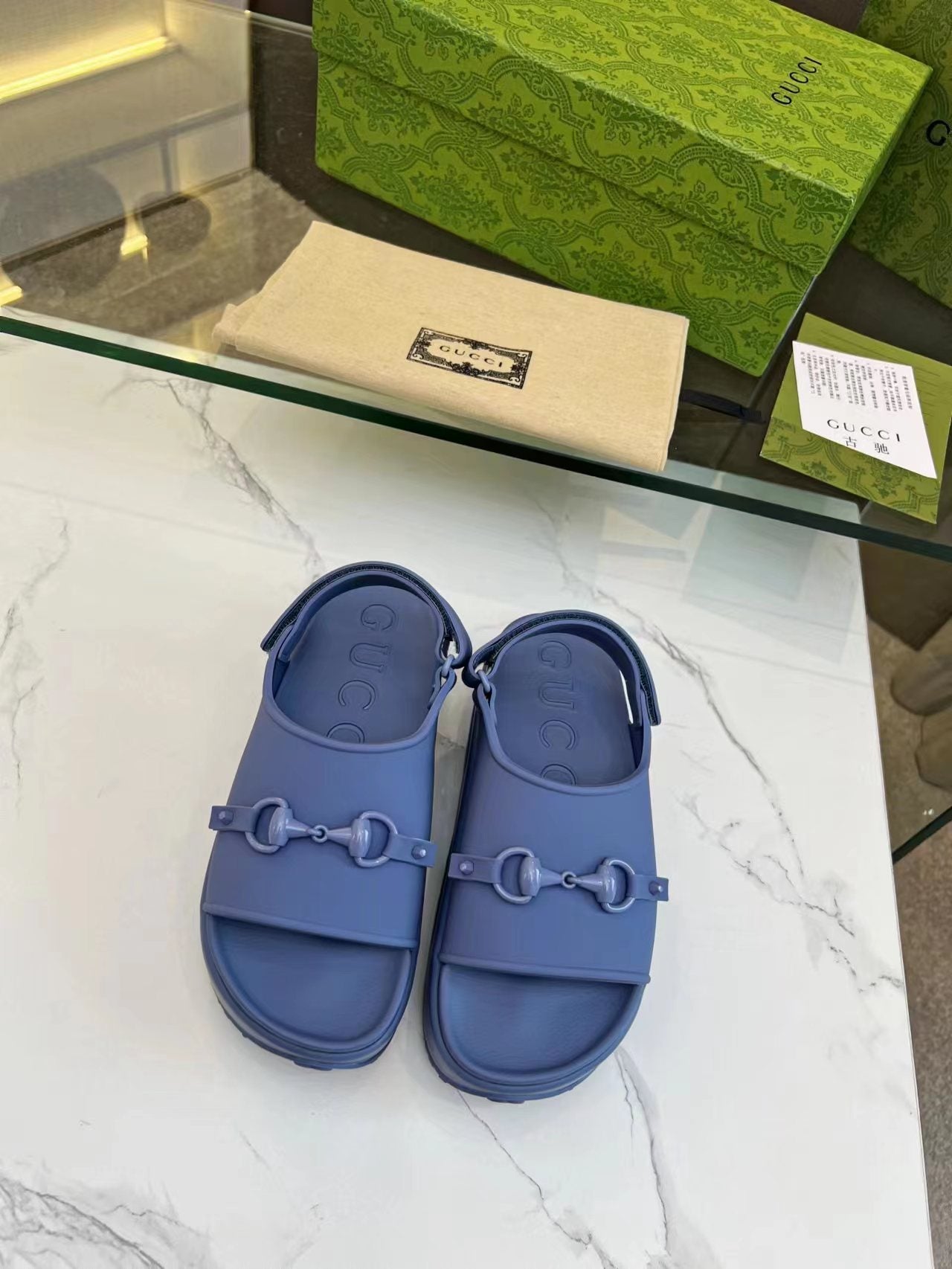 HORSEBIT FLATFORM SANDAL 5 CM IN AEGEAN BLUE IMPORTED TPU - 35